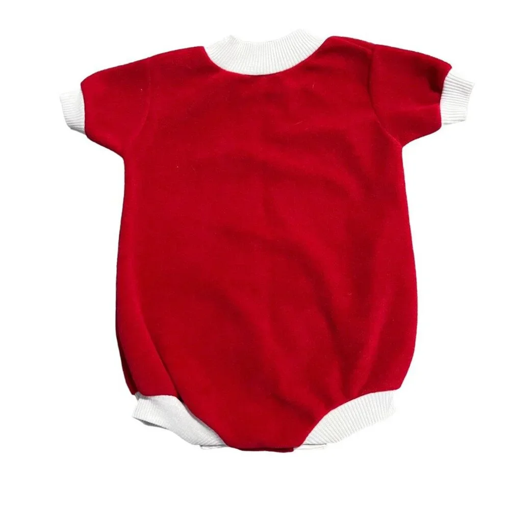 Vintage 9m Red Fleece Lamb Bubble Romper
